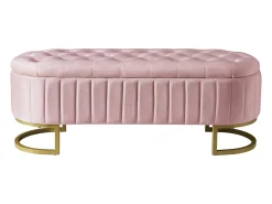 Banco com espaço de armazenamento e apoio para os pés - 120 x 39,9 x 43 cm - com espaço de armazenamento - veludo - rosa