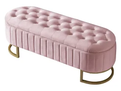 Banco com espaço de armazenamento e apoio para os pés - 120 x 39,9 x 43 cm - com espaço de armazenamento - veludo - rosa