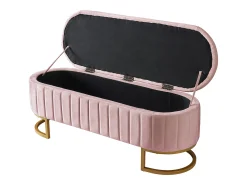 Banco com espaço de armazenamento e apoio para os pés - 120 x 39,9 x 43 cm - com espaço de armazenamento - veludo - rosa