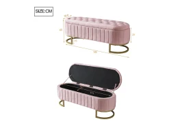 Banco com espaço de armazenamento e apoio para os pés - 120 x 39,9 x 43 cm - com espaço de armazenamento - veludo - rosa