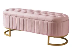Banco com espaço de armazenamento e apoio para os pés - 120 x 39,9 x 43 cm - com espaço de armazenamento - veludo - rosa
