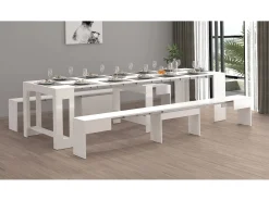 Banco Dcolasuon, Conjunto de 2 lugares para mesa de jantar, Bancos extensíveis, 290x25h45 cm, Branco brilhante