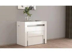 Banco Dcolasuon, Conjunto de 2 lugares para mesa de jantar, Bancos extensíveis, 290x25h45 cm, Branco brilhante