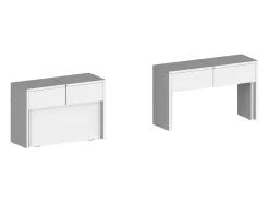 Banco Dcolasuon, Conjunto de 2 lugares para mesa de jantar, Bancos extensíveis, 290x25h45 cm, Branco brilhante