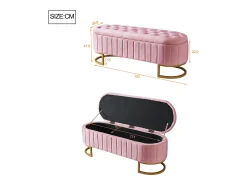 Banco de arrumação estofado em veludo - estilo moderno - rosa