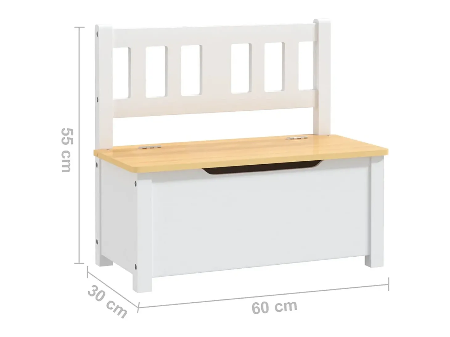 Banco de arrumação infantil 60x30x55 cm MDF branco e bege