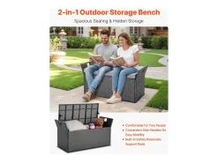 Banco de Arrumação SucceBuy, Exterior em Rattan Sintético, Baú de Jardim 151 L, Capacidade de Carga 181,4 kg, Assento Exterior para Pátio, Jardim, Varanda