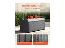 Banco de Arrumação SucceBuy, Exterior em Rattan Sintético, Baú de Jardim 151 L, Capacidade de Carga 181,4 kg, Assento Exterior para Pátio, Jardim, Varanda
