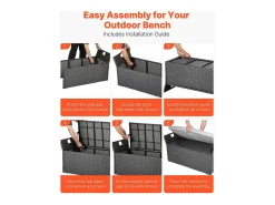 Banco de Arrumação SucceBuy, Exterior em Rattan Sintético, Baú de Jardim 151 L, Capacidade de Carga 181,4 kg, Assento Exterior para Pátio, Jardim, Varanda