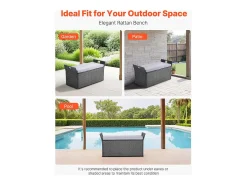 Banco de Arrumação SucceBuy, Exterior em Rattan Sintético, Baú de Jardim 151 L, Capacidade de Carga 181,4 kg, Assento Exterior para Pátio, Jardim, Varanda