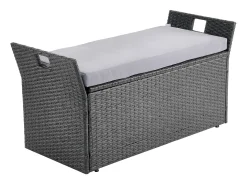 Banco de Arrumação SucceBuy, Exterior em Rattan Sintético, Baú de Jardim 151 L, Capacidade de Carga 181,4 kg, Assento Exterior para Pátio, Jardim, Varanda