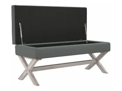 Banco de arrumação 110x45x49 cm tecido cinzento-escuro