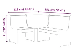 Banco de canto REINE 151 cm pinho maciço castanho mel e branco