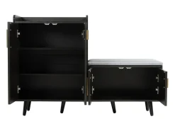 Banco de sapatos moderno com 4 portas e almofada - pernas e puxadores de metal - cor preta - 120 x 34 x 82 cm