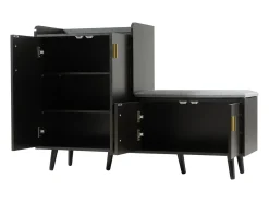 Banco de sapatos moderno com 4 portas e almofada - pernas e puxadores de metal - cor preta - 120 x 34 x 82 cm