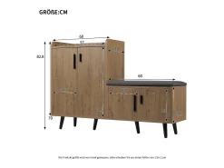 Banco de sapatos moderno com 4 portas e almofada - pernas e puxadores de metal - cor natural - 120 x 34 x 82 cm