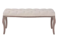 Banco em linho e madeira maciça 110x38x48 cm branco nata