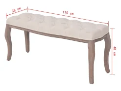 Banco em linho e madeira maciça 110x38x48 cm branco nata