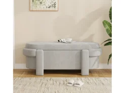 Banco estofado com tampa e espaço de armazenamento - 121,5 x 49 x 44,5 cm - aparência de lã - para sala de estar/quarto - Lã - cinza