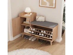 Banco para sapatos com assento, sapateira com espaço de armazenamento para hall de entrada, Madeira