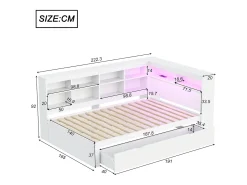Banco-cama em madeira maciça 140x200 cm - com tomadas LED e USB - Branco