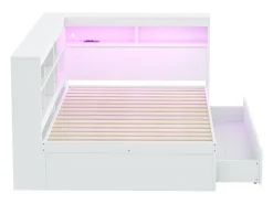 Banco-cama em madeira maciça 140x200 cm - com tomadas LED e USB - Branco