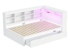 Banco-cama em madeira maciça 140x200 cm - com tomadas LED e USB - Branco