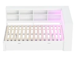 Banco-cama em madeira maciça 140x200 cm - com tomadas LED e USB - Branco