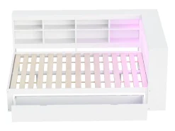Banco-cama em madeira maciça 140x200 cm - com tomadas LED e USB - Branco