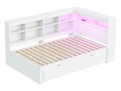 Banco-cama em madeira maciça 140x200 cm - com tomadas LED e USB - Branco