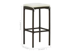 Bancos de bar com almofadões 2 pcs vime PE castanho