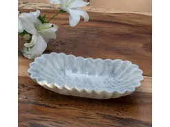 Bandeja decorativa de mármore esculpido à mão com forma única ondulada