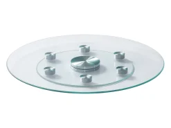 Bandeja Giratória Redonda SucceBuy para Mesa, 61 cm, Bandeja de Serviço Giratória a 360°, Centro de Mesa de Jantar em Vidro Temperado com 6 Rodas, para Banquetes