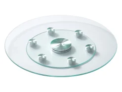 Bandeja Giratória Redonda SucceBuy para Mesa, 61 cm, Bandeja de Serviço Giratória a 360°, Centro de Mesa de Jantar em Vidro Temperado com 6 Rodas, para Banquetes