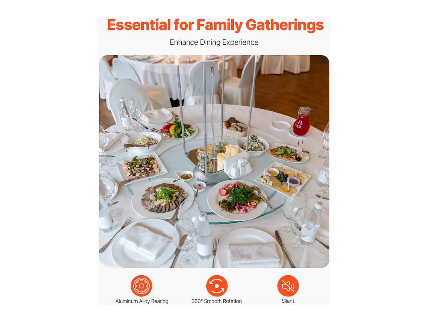 Bandeja Giratória Redonda SucceBuy para Mesa, 51 cm, Bandeja de Serviço Giratória em 360°, Centro de Mesa de Jantar em Vidro Temperado Transparente, para Banquetes