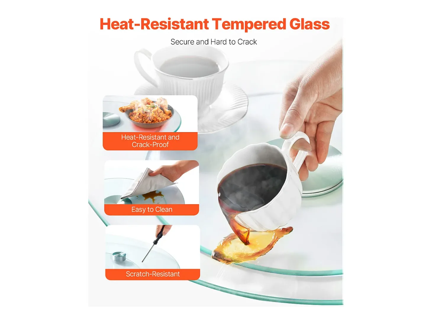 Bandeja Giratória Redonda SucceBuy para Mesa, 51 cm, Bandeja de Serviço Giratória em 360°, Centro de Mesa de Jantar em Vidro Temperado Transparente, para Banquetes