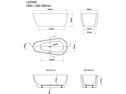 Banheira assimétrica de instalação livre - 240 L - 160 x 80 x 59 cm - Branca - Acrílica - LEPINE