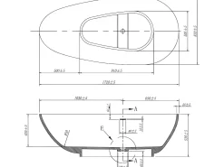 Banheira clássica assimétrica branca - 268 L - 172 x 83 x 53 cm - Solid surface - FENICE