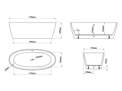 Banheira clássica branca 250 L acrílico 170 x 76 x 58 cm - YAMISA