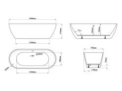 Banheira clássica branca 217 L acrílico 180 x 75 x 57 cm - SAROFA
