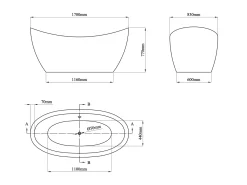 Banheira clássica design ALDA - Em acrílico de 3,5 mm - 83x170x77cm - 180 l
