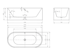 Banheira clássica design KATOUCHA acrílico 75x170x58 cm