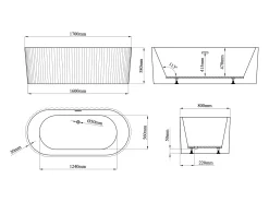 Banheira clássica estriada acrílico branco brilhante 230 l, 150 x 75 x 58 cm ALIENA