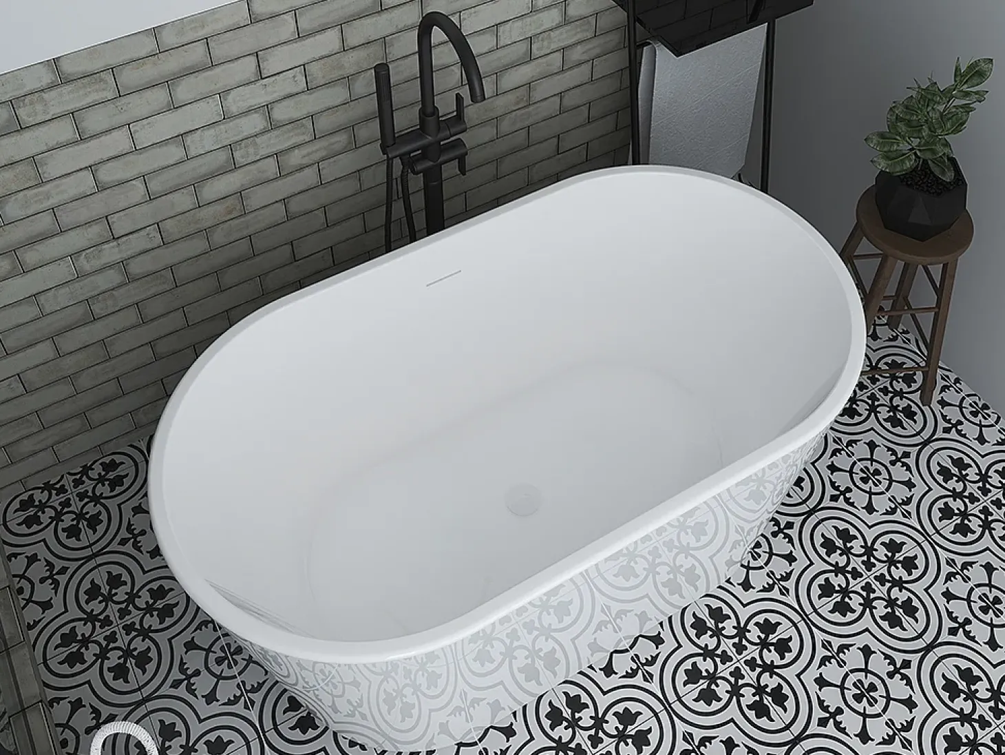 Banheira clássica oval - 180 L - 130 x 71 x 58 cm - Branca - Acrílico - APOGON