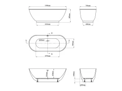 Banheira clássica oval - 240 L - 170 x 75 x 60 cm - Branca - Acrílico - MOBULA