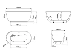 Banheira clássica oval 186 L, 130 x 70 x 57 cm, branco brilhante, acrílico - MOBULA