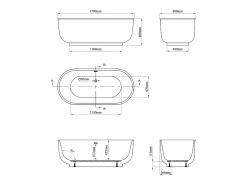 Banheira clássica oval 257 L, 170 x 80 x 60 cm, acrílico branco fosco - BOGLIETA