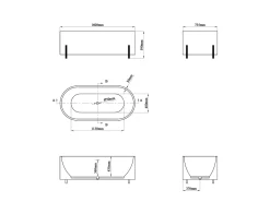 Banheira clássica oval branca com pés dourados, 230 l, 160x73,5x59 cm ALONSA