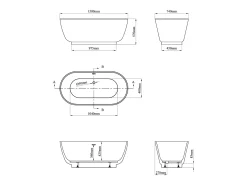 Banheira clássica oval branco em acrílico 210 L, 150 x 74 x 57 cm - MOBULA