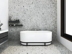 Banheira clássica oval decoração metal - 230 L - 160x75x60 cm - Branco - Acrílico - PLECO
